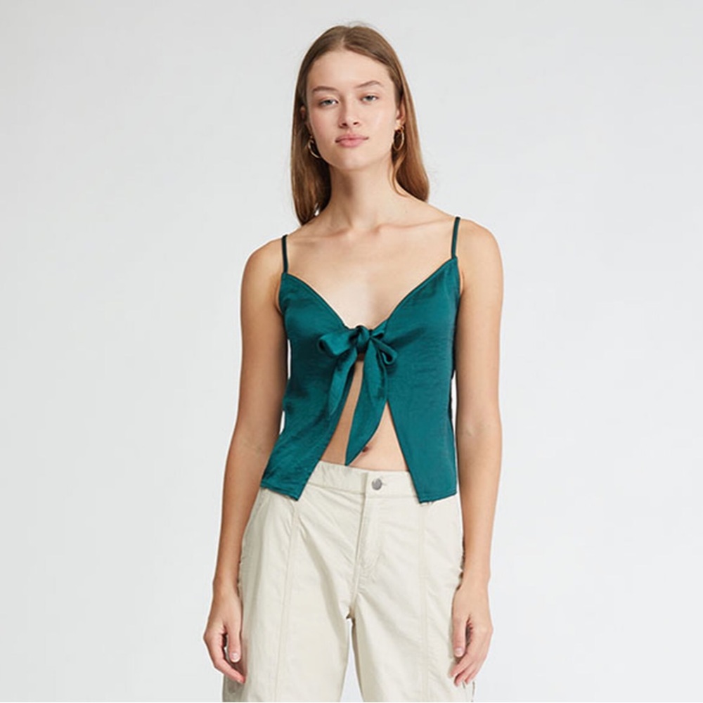 Emerald Green Satin Tie Front Top